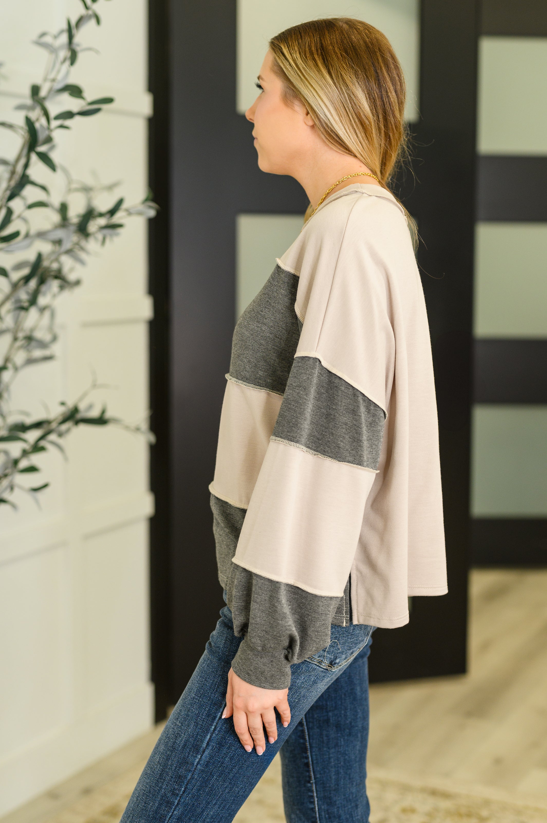 Two-Tone Take Drop Shoulder Top | Womens Daverri Fashions