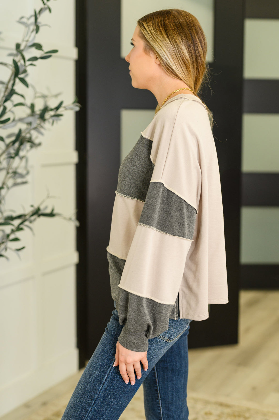 Two-Tone Take Drop Shoulder Top | Womens Daverri Fashions