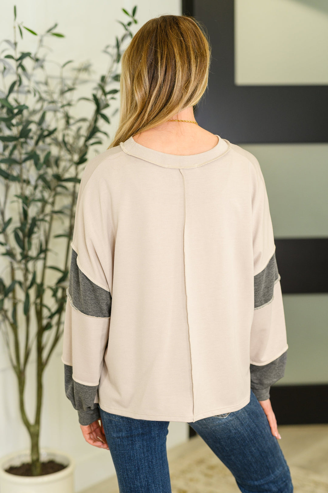 Two-Tone Take Drop Shoulder Top | Womens Daverri Fashions