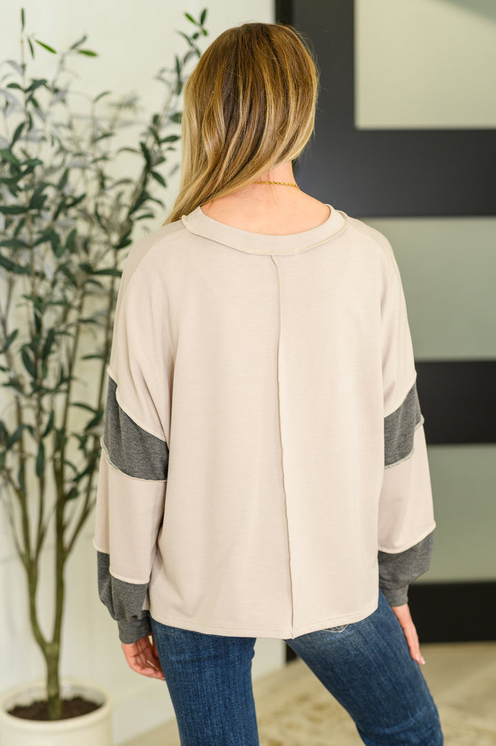 Two-Tone Take Drop Shoulder Top | Womens Daverri Fashions