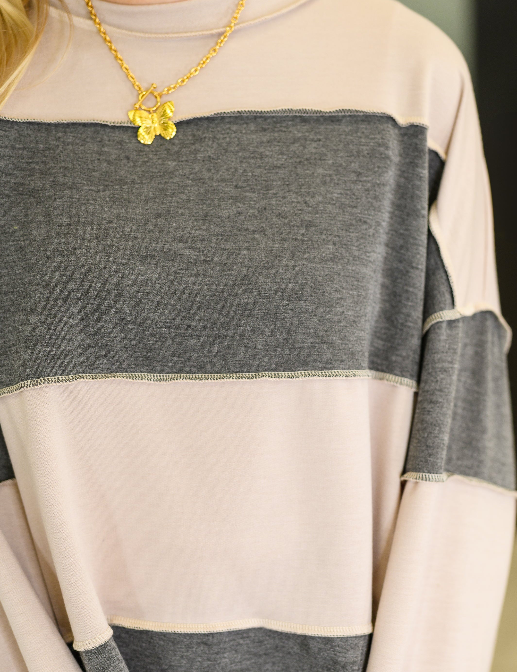 Two-Tone Take Drop Shoulder Top | Womens Daverri Fashions