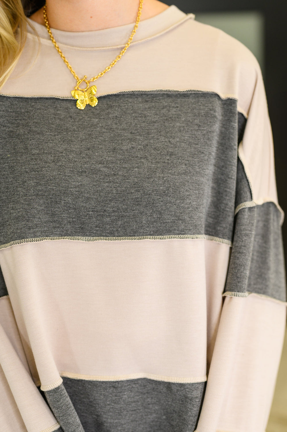 Two-Tone Take Drop Shoulder Top | Womens Daverri Fashions