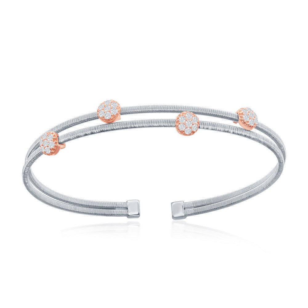 Sterling Silver Wire Designer Bangle, Set with CZ, Bonded with 14K Rose Gold, MADE IN ITALY Bracelets