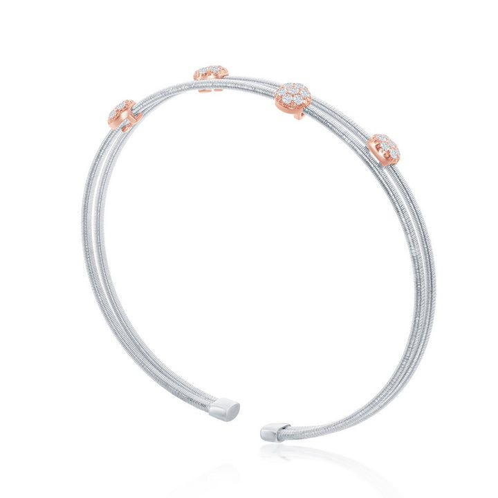 Sterling Silver Wire Designer Bangle, Set with CZ, Bonded with 14K Rose Gold, MADE IN ITALY Bracelets