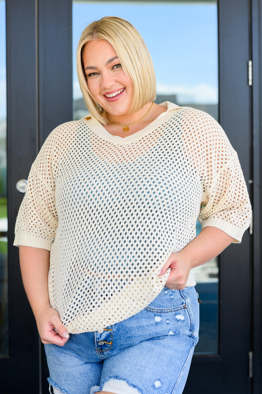 Under The Boardwalk Fishnet Collared Top Tops