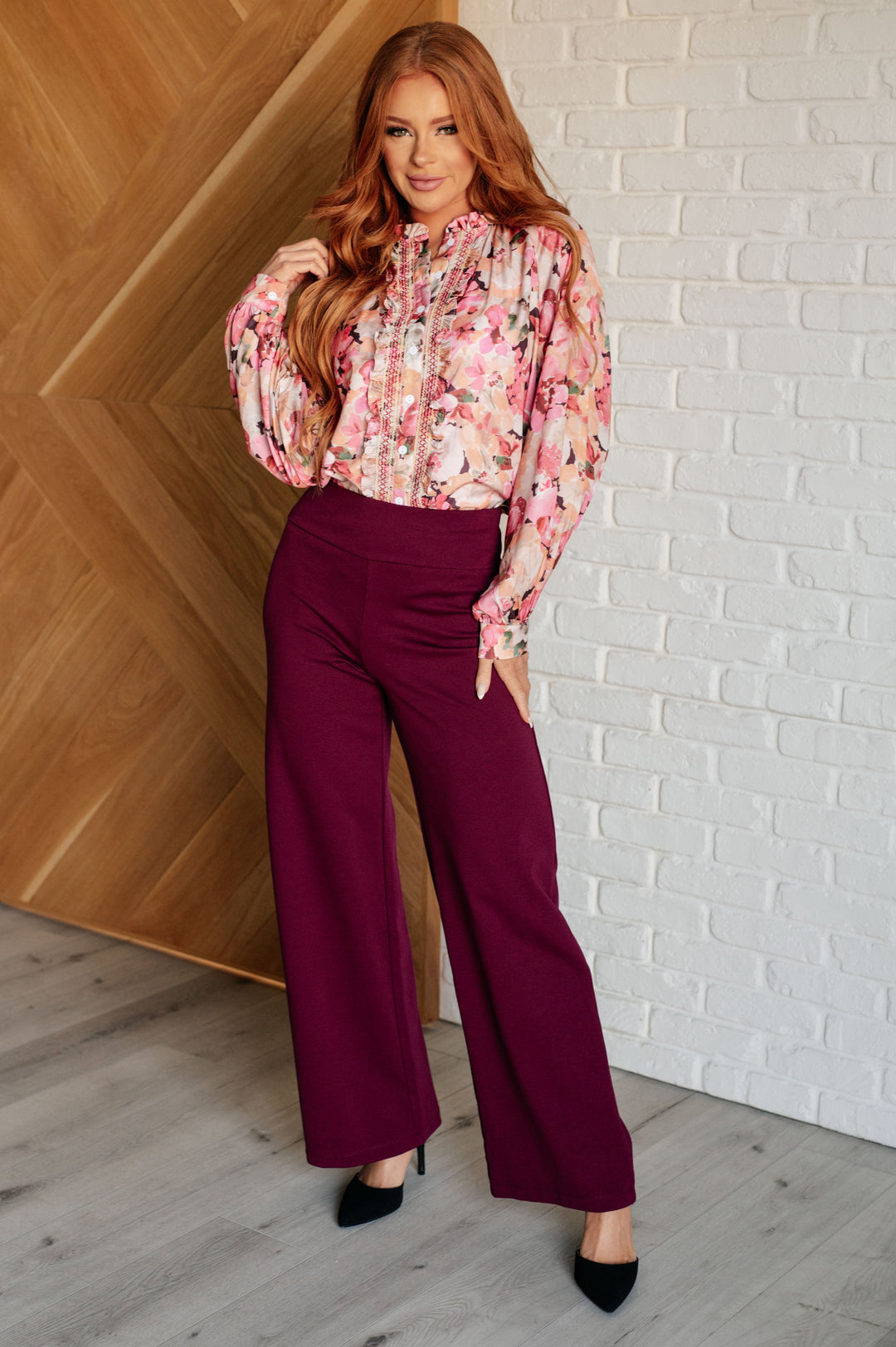 Magic Wide Leg Pants in Wine Bottoms