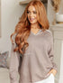 Sew In Love Exposed Seam V-Neck Pullover in soft gray with silver trim
