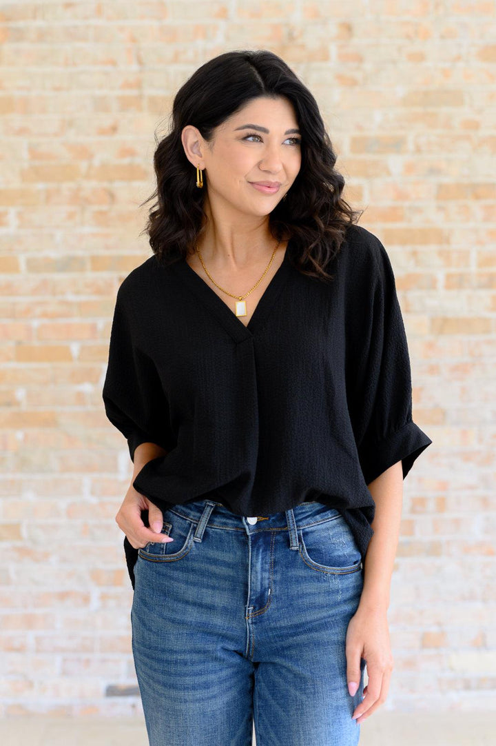 Up For Anything V-Neck Blouse in Black Tops