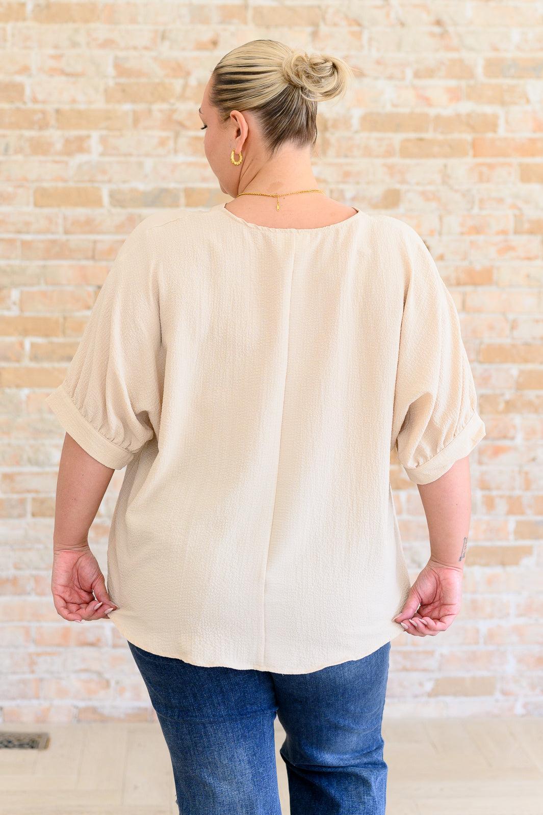 Taupe V-Neck Blouse Tops