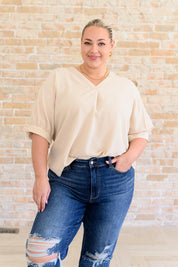 Taupe V-Neck Blouse Tops