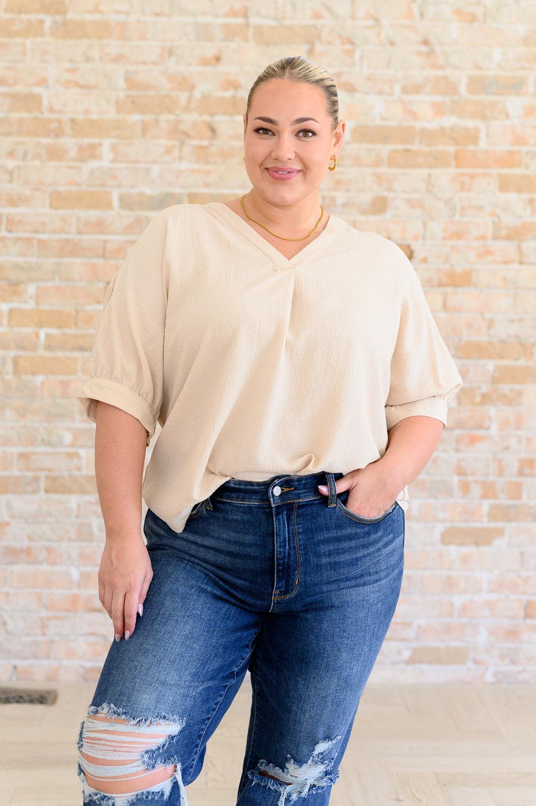 Taupe V-Neck Blouse Blouses