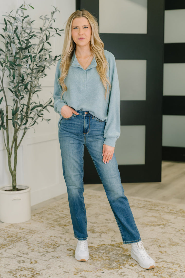 Urban Flux Scooped Hi-Low Long Pullover in Blue Grey | Womens Daverri Fashions