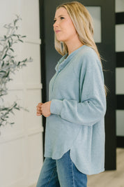 Urban Flux Scooped Hi-Low Long Pullover in Blue Grey | Womens Daverri Fashions