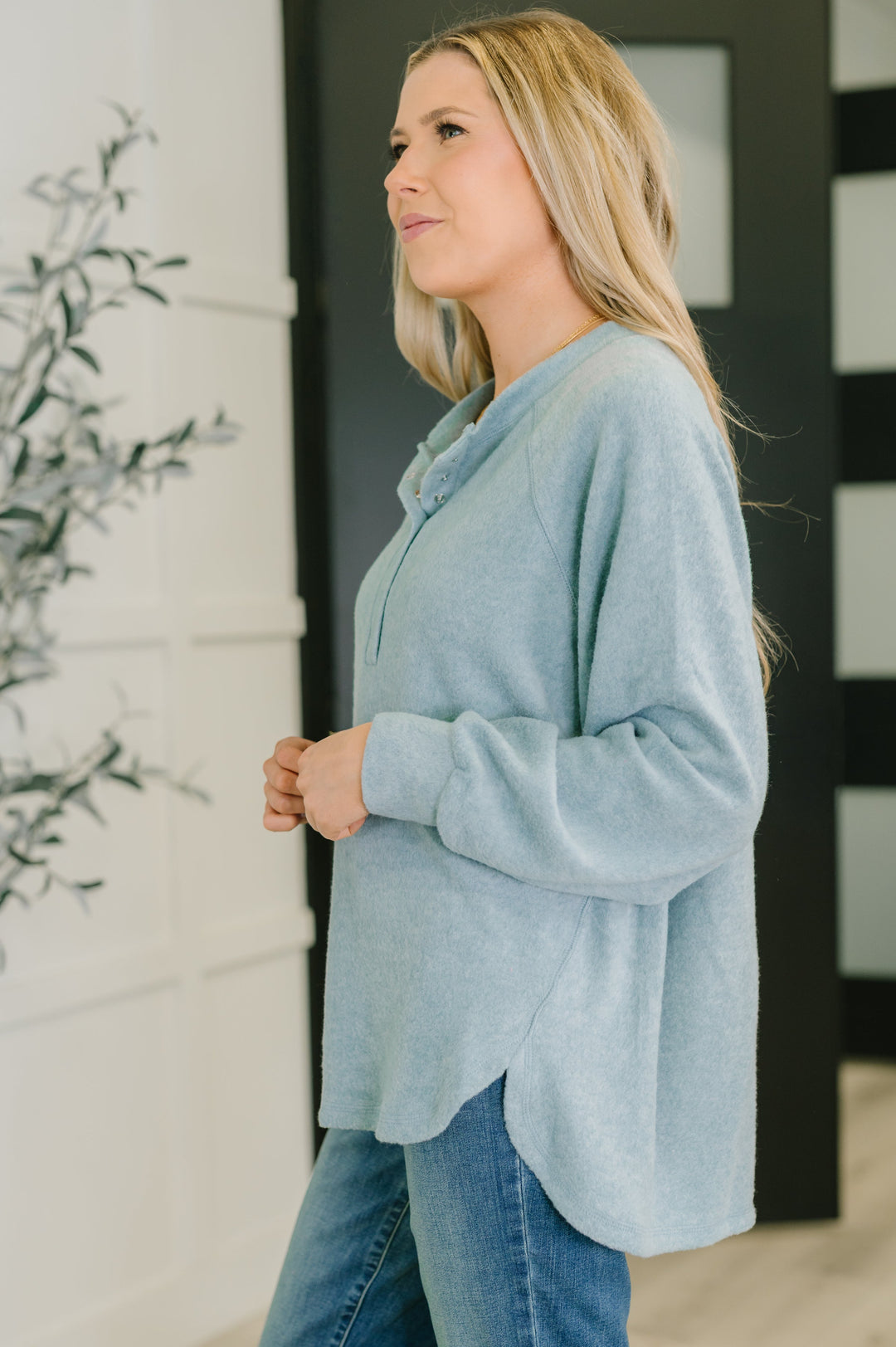 Urban Flux Scooped Hi-Low Long Pullover in Blue Grey | Womens Daverri Fashions