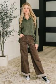 Urban Flux Scooped Hi-Low Long Pullover in Olive | Womens Daverri Fashions