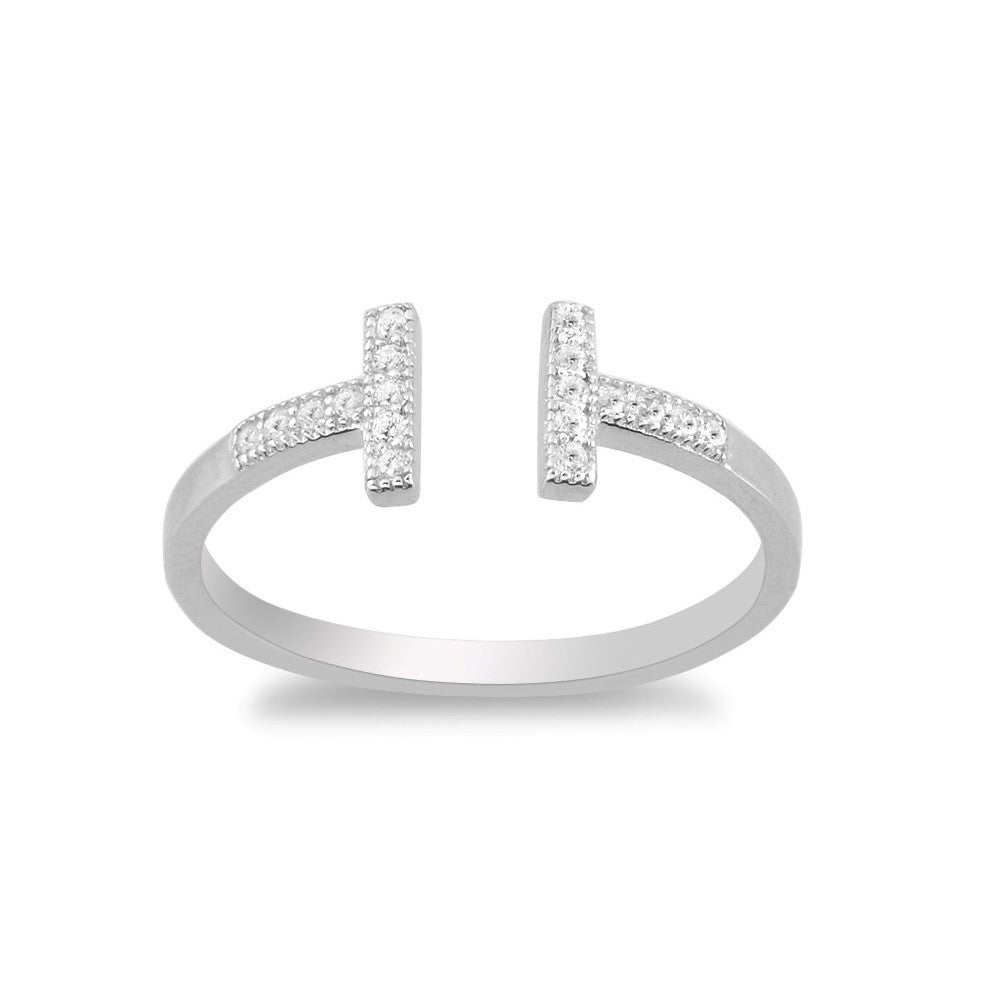 Sterling Silver CZ Double T Ring Rings