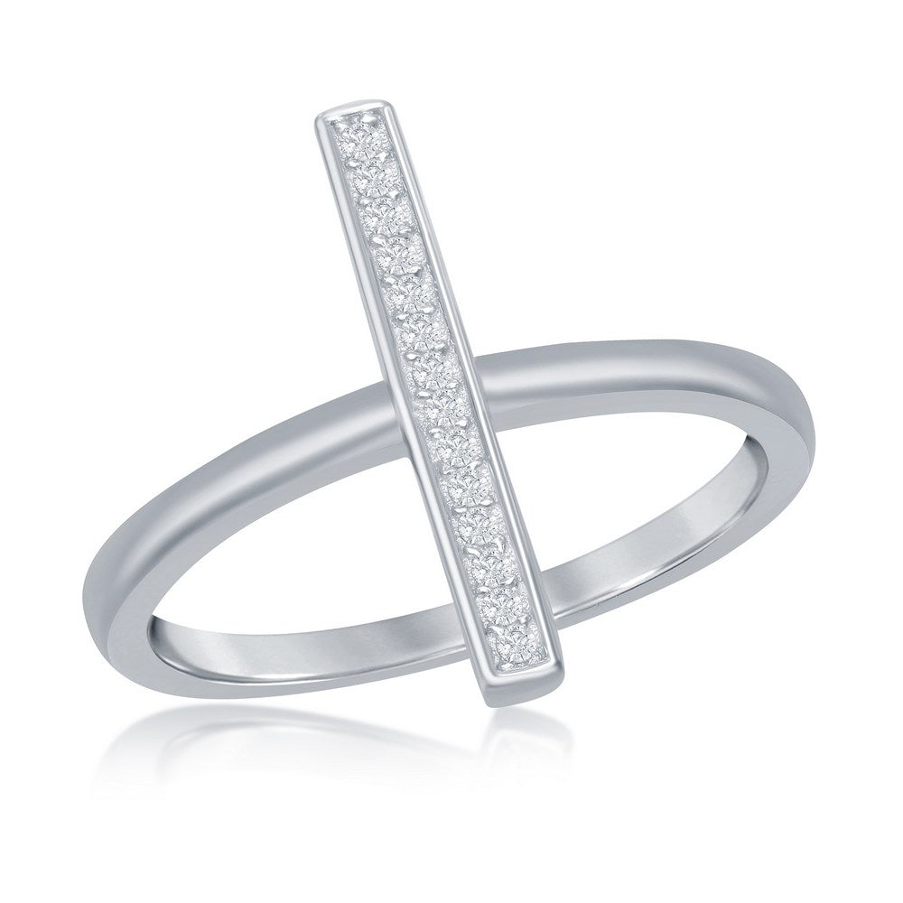 Sterling Silver Single Vertical CZ Bar Ring Rings