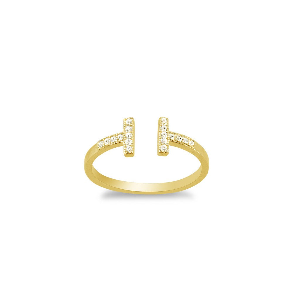 Sterling Silver CZ Double T Ring - Gold Plated Rings