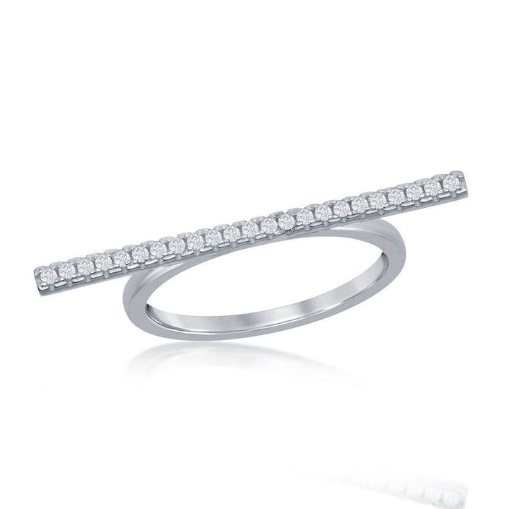 Sterling Silver Thin Horizontal CZ Bar Ring Rings