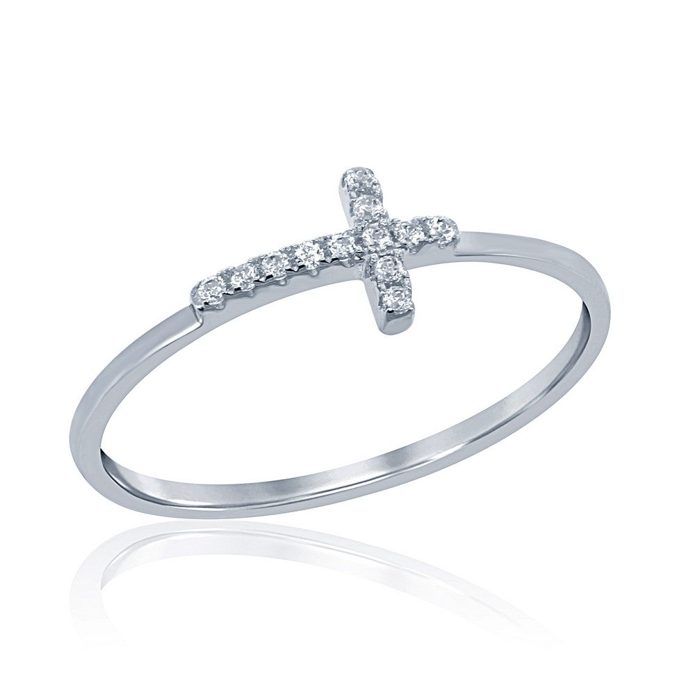 Sterling Silver Small CZ Cross Ring Rings