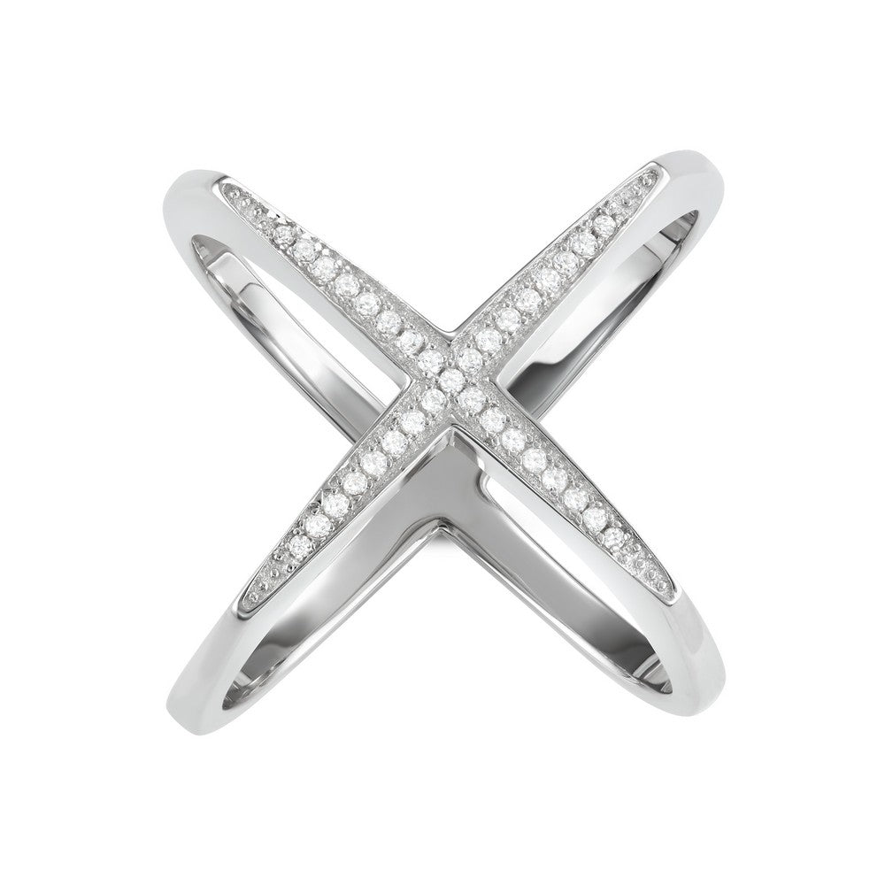 Sterling Silver CZ Wide Boxy X Ring Rings