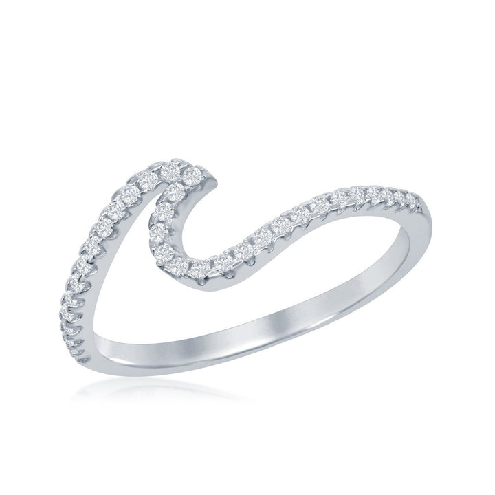 Sterling Silver Cubic Zirconia Wave Design Ring Rings