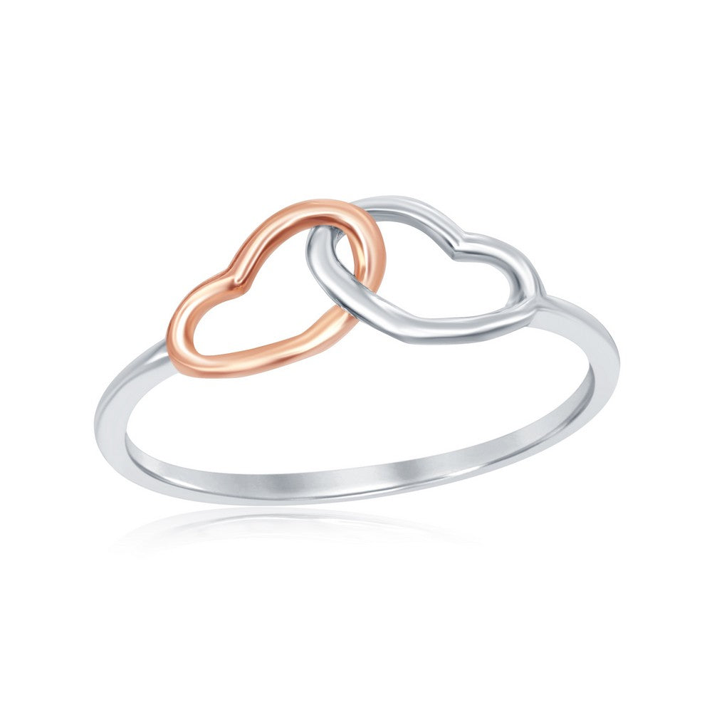 Sterling Silver Two-Tone Interlocking Heart Ring Rings