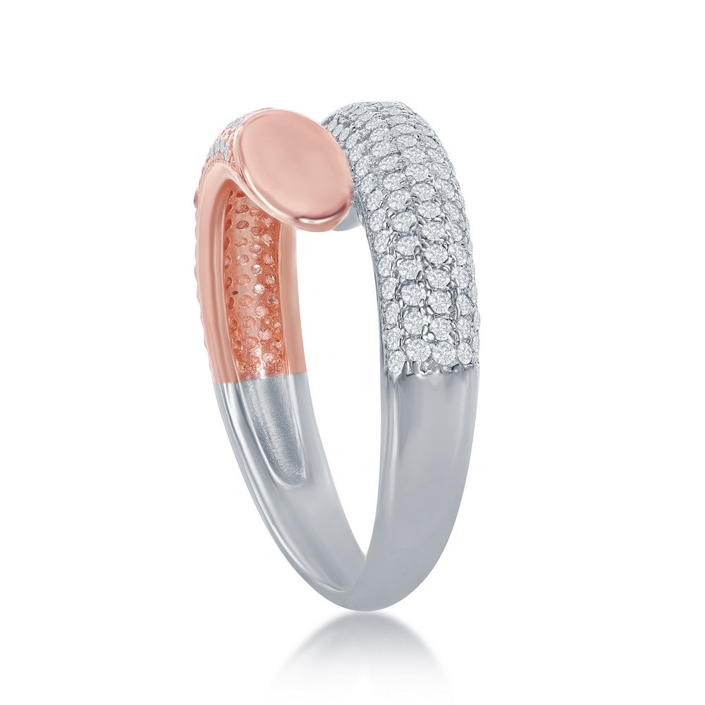 Sterling Silver Two-Tone Rose Gold Plated Micro Pave Bottom Flat Overlapping Ring Rings