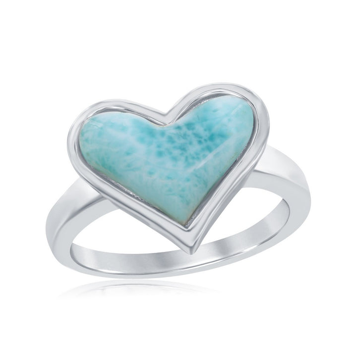 Sterling Silver Heart-Shaped Larimar Ring Rings