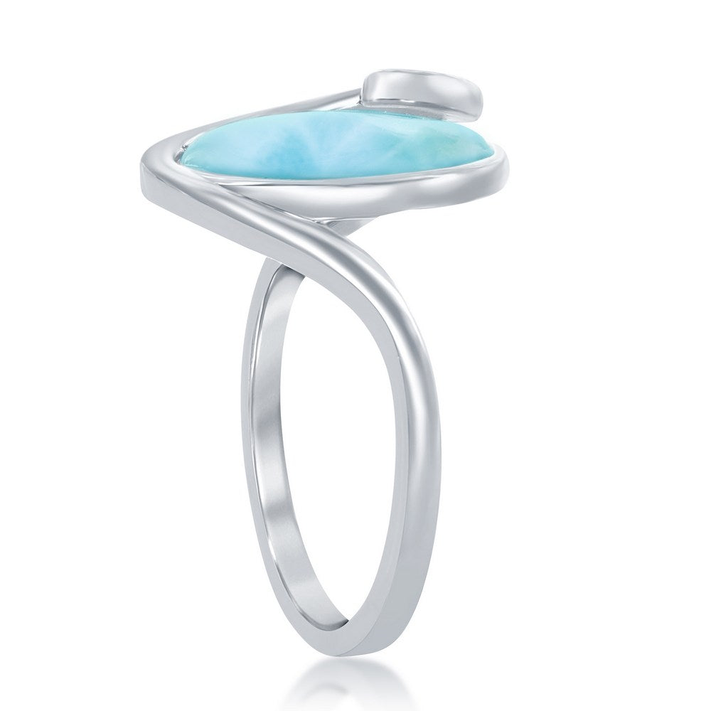 Sterling Silver Wave Design Larimar Ring Rings