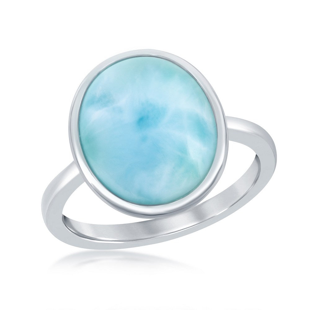 Sterling Silver Larimar Oval with Design Border Ring Rings