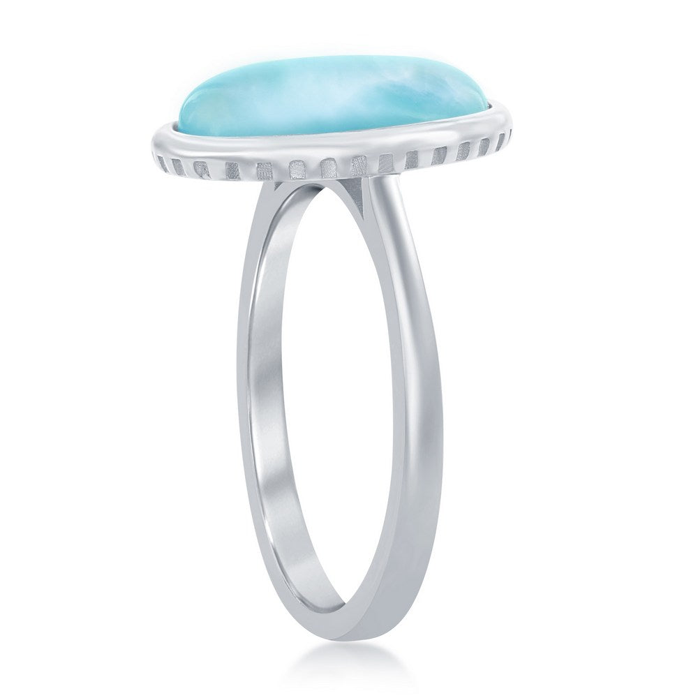 Sterling Silver Larimar Oval with Design Border Ring Rings