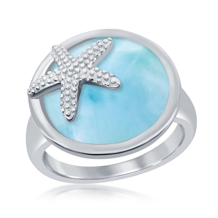 Sterling Silver Round Larimar Starfish Ring Rings