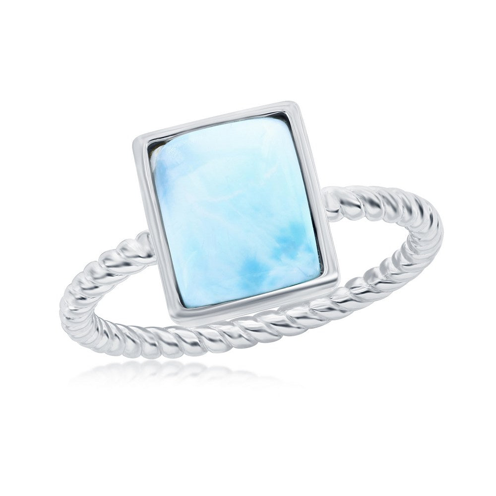 Sterling Silver Rectangle Larimar Rope Design Band Ring Rings