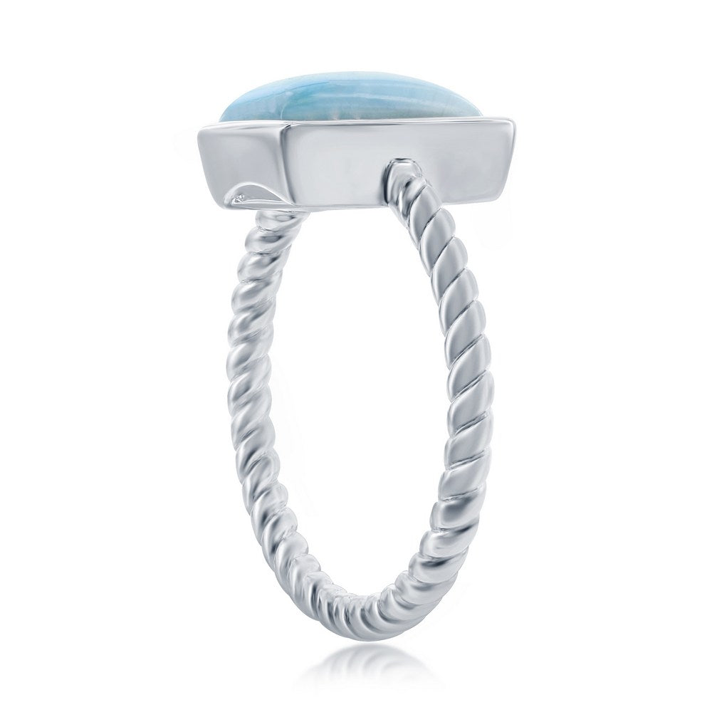 Sterling Silver Rectangle Larimar Rope Design Band Ring Rings