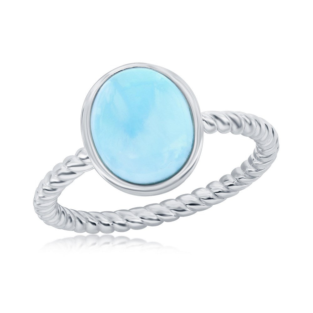 Sterling Silver Oval Larimar Rope Design Band Ring Rings