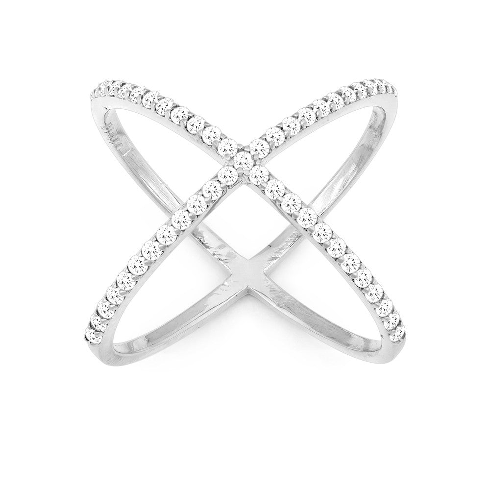 Sterling Silver CZ X Style Ring Rings