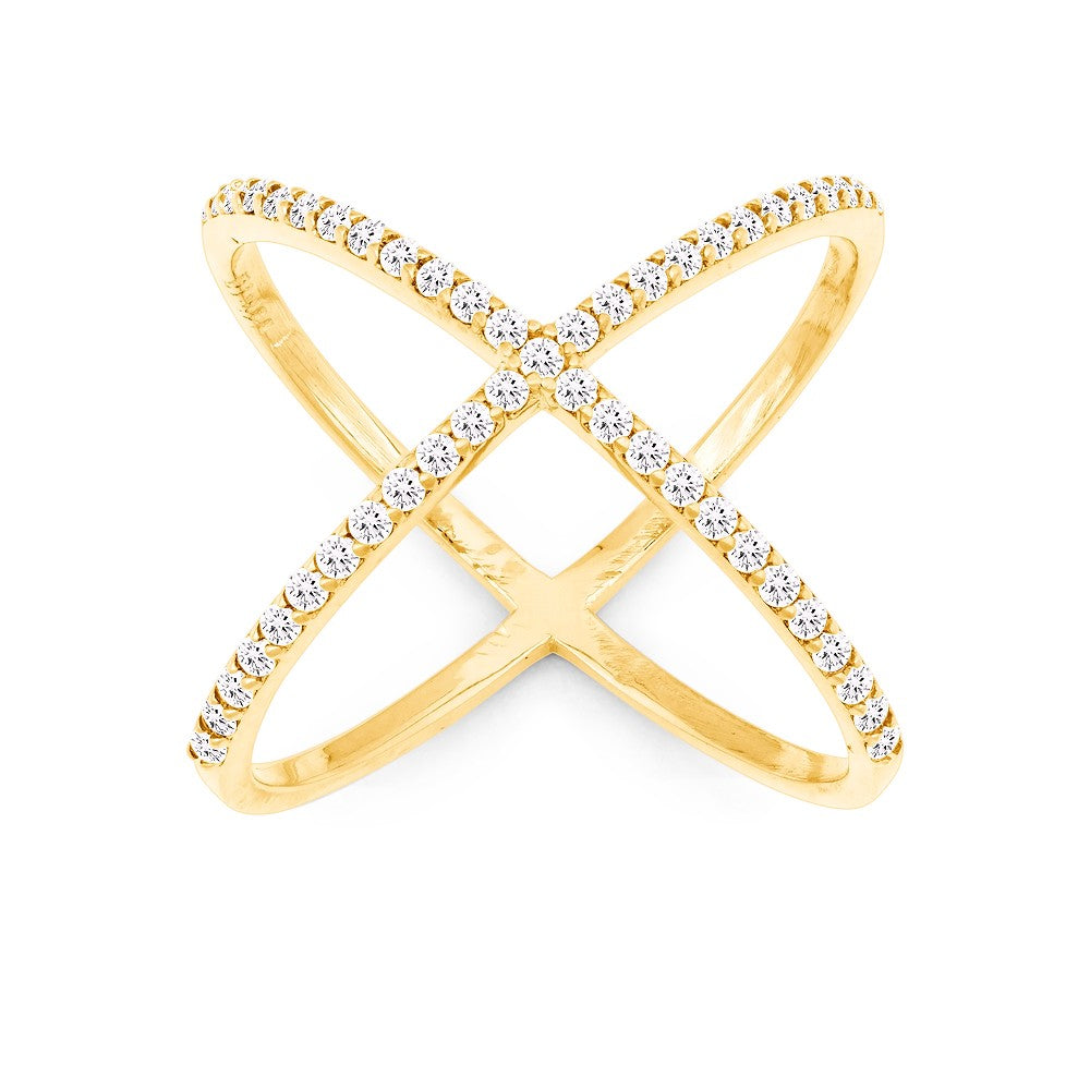 Sterling Silver CZ X Style Ring - Gold Plated Rings