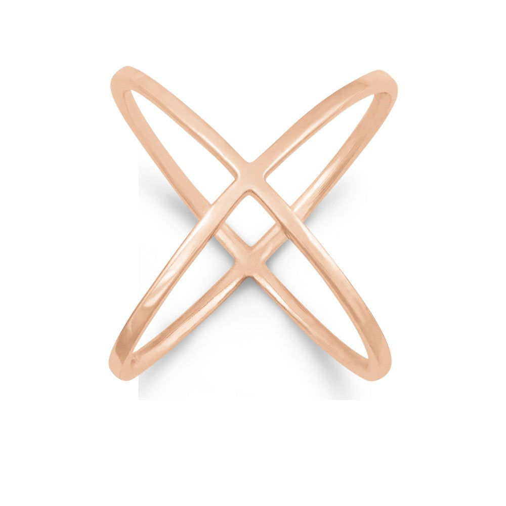 Sterling Silver X Style Ring - Rose Gold Plated Rings