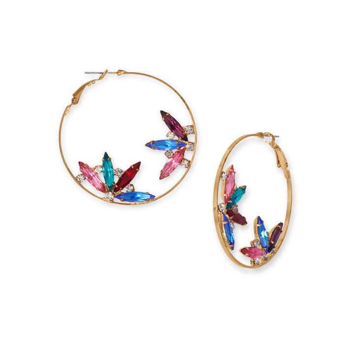 Multi Color Glass Flower Fashion Hoop Earrings 49mm Earrings