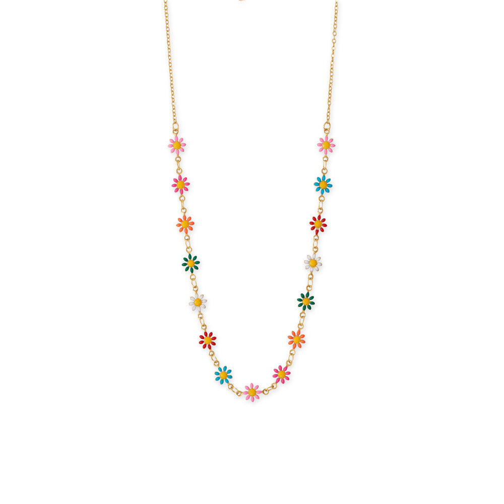 13.5" + 3" Multi Color Enamel Flower Necklace Default Title Necklaces