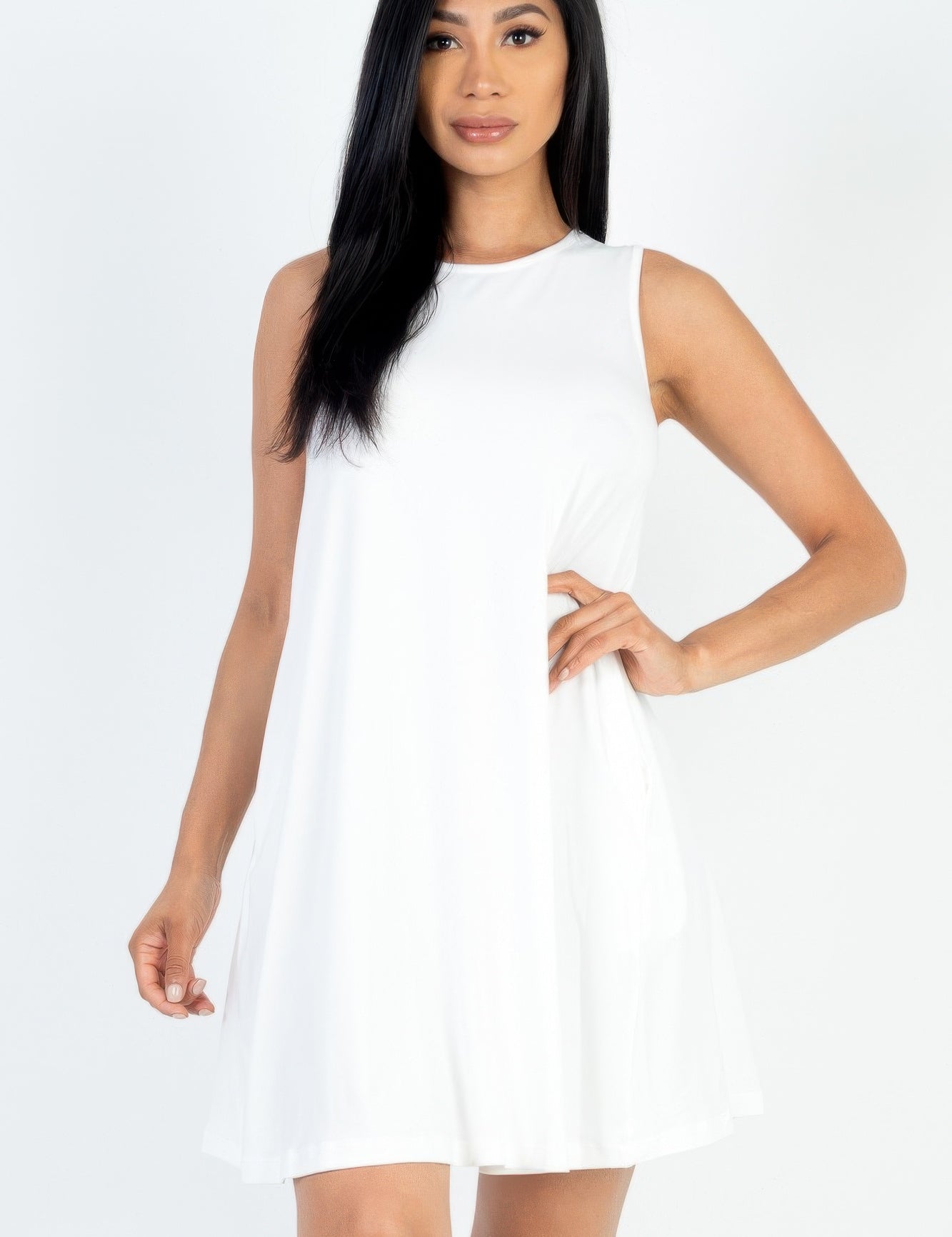 Comfy Sleeveless Flare Mini Dress White Mini Dresses