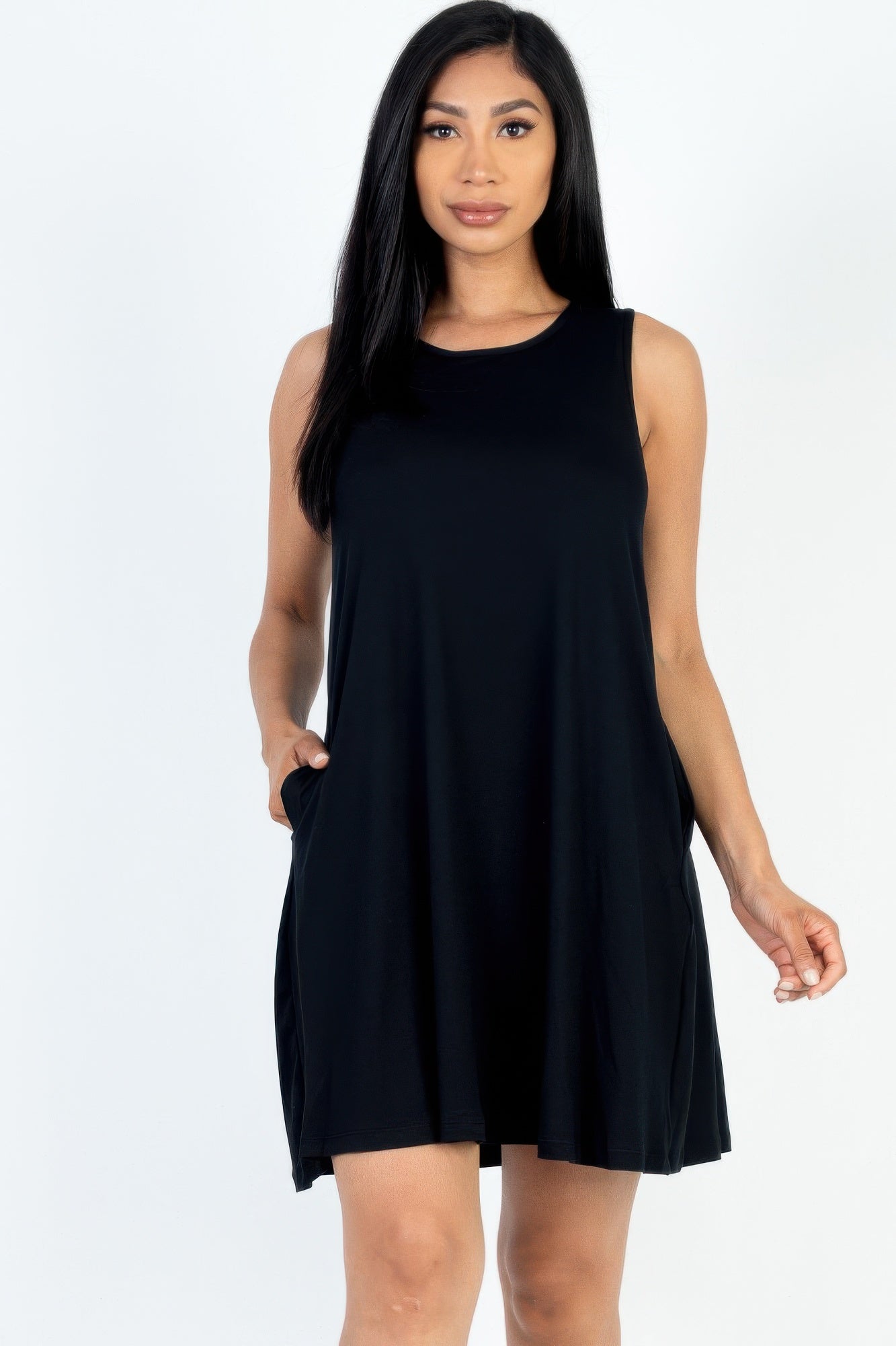 Comfy Sleeveless Flare Mini Dress Black Mini Dresses