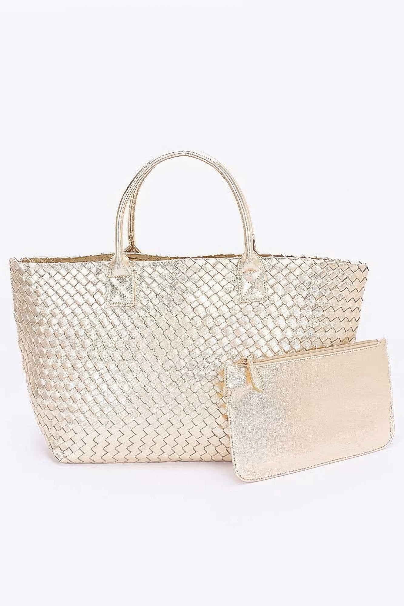 Metallic Faux Leather Braided Tote Bag Handbags