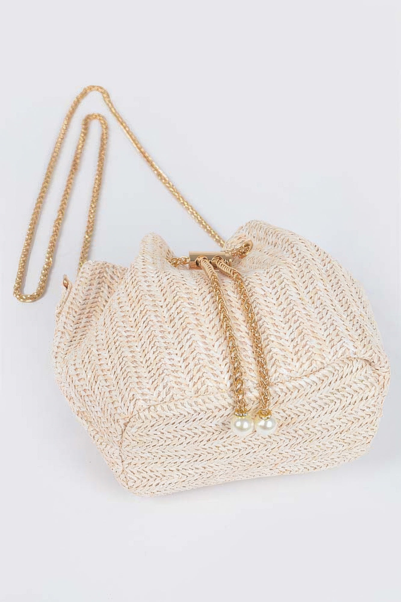 Faux Straw Bucket Crossbody Bag Natural