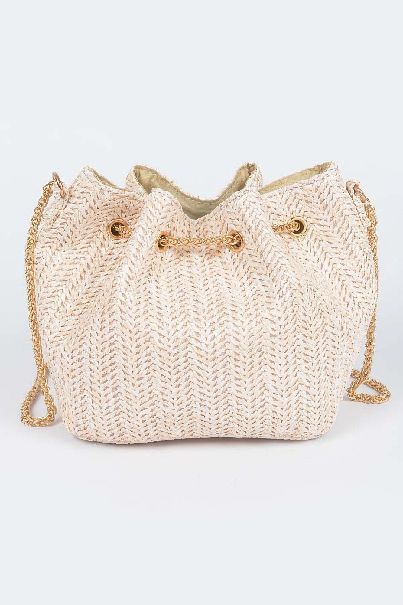 Faux Straw Bucket Crossbody Bag
