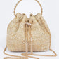 Faux Straw Bucket Bag W/stone Handle - DAVERRI FASHIONS