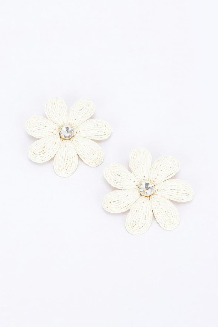 Paper Flower Rhinestone Earring Ivory
