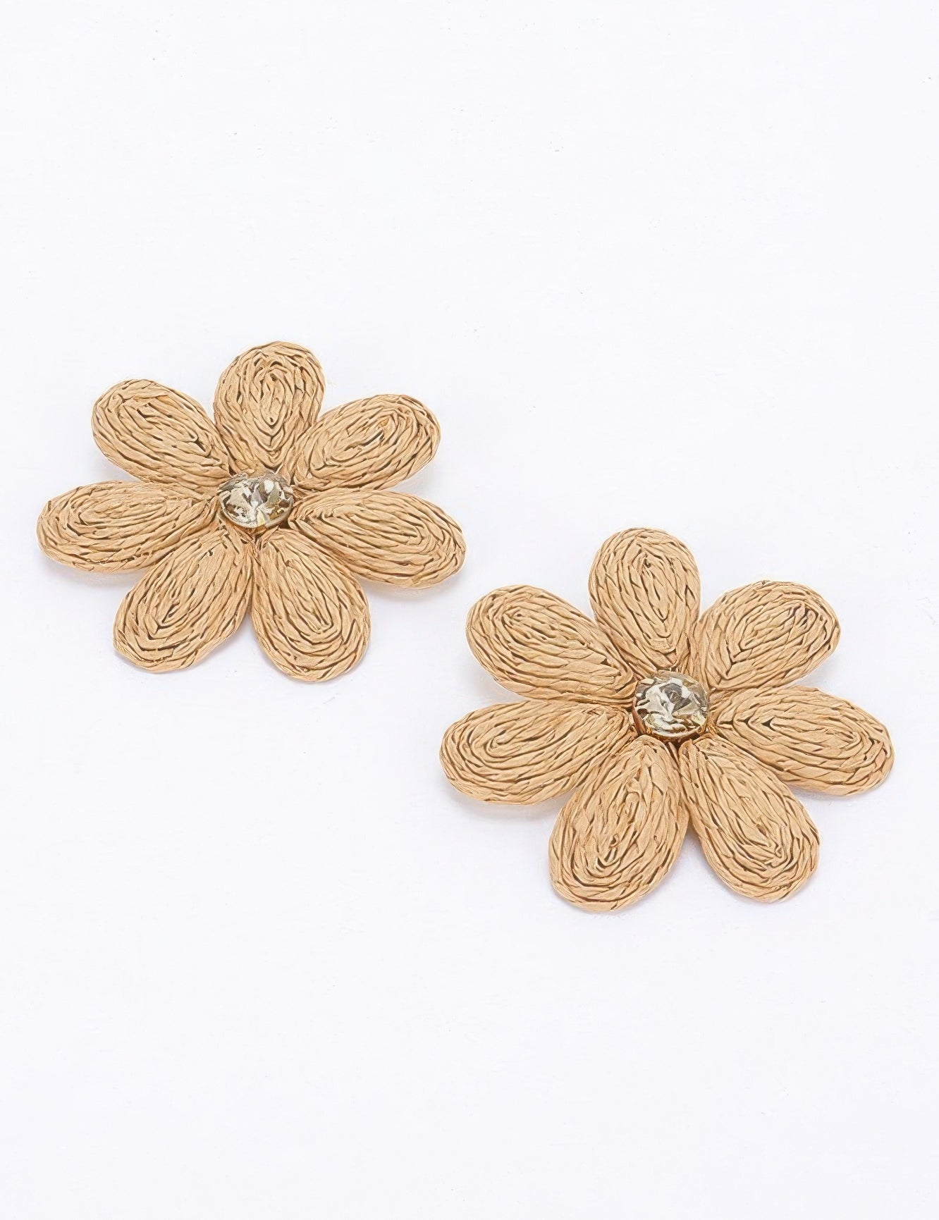 Khaki Paper Flower Rhinestone Earring | Daverri Fashions