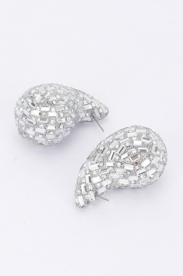Rhinestone Tear Drop Earring Silver Earrings